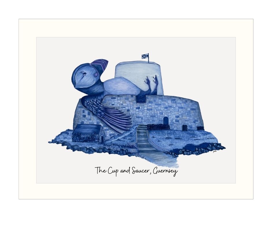 Mounted Giclee Prints - Puffin & Fort Grey