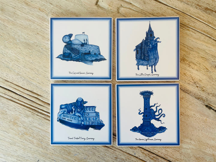 Ensemble de 4 dessous de verre - Collection d'icônes de Guernesey