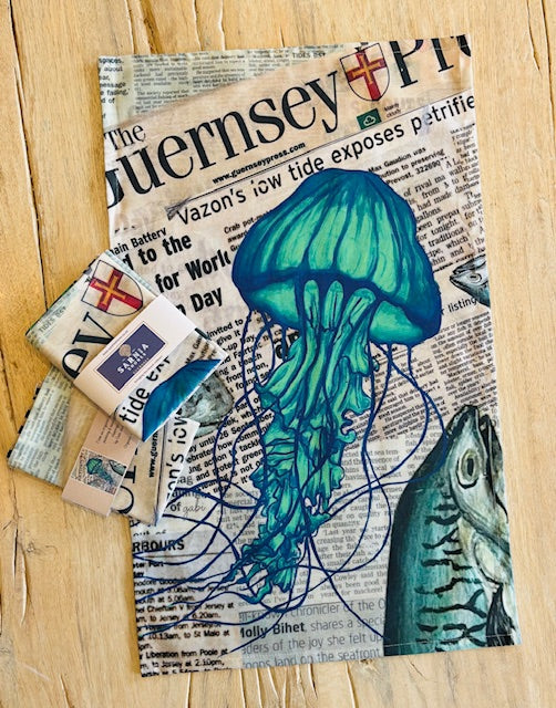 Jellyfish & Newspaper Teatowel